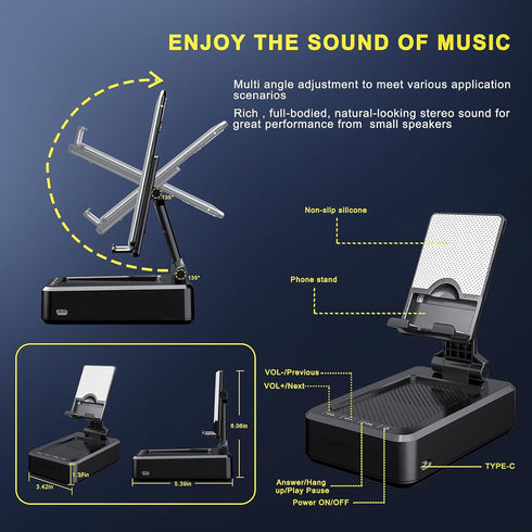 Cell Phone Stand with Wireless Bluetooth Speaker Compatible for Any Smartphones,Anti-Slip Design Phone Holder with HD Surround Sound Bluetooth Spe...