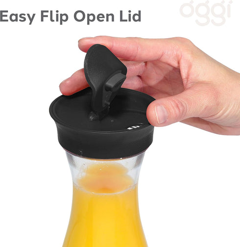 OGGI Clear Carafe w/Flip Open Lid - Ideal Juice Bottle, Clear Pitcher with Lid, Tea Pitcher, Water Carafe, 1.6 Lt(54Oz), Black...