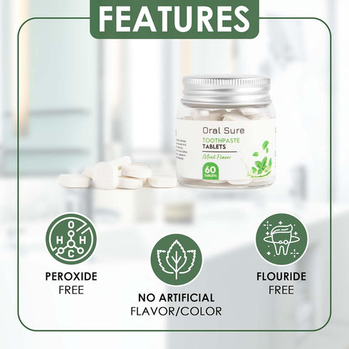 Toothpaste Tablets - Mint Flavor, Anti-Plaque, Anti-Cavity, Prevents Tooth Decay, Anti-Gingivitis, Oral Cleaner, Travel-Friendly, Fluoride-Free...