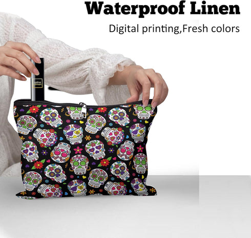 Cafl Sugar Skulls Makeup Bag Travel Large Day Dead Cosmetic Bag Organizer toiletry Essentials Jewelry Skincare Zipper Bag Gift For Women -10×8 inc...