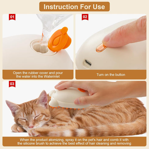 Cat Steam Brush Rechargeable Cat Brush Steamer for Shedding,Self-Cleaning Grooming Brush for Long &Short Haired Dogs and Cats,Remove and Clean Tan...
