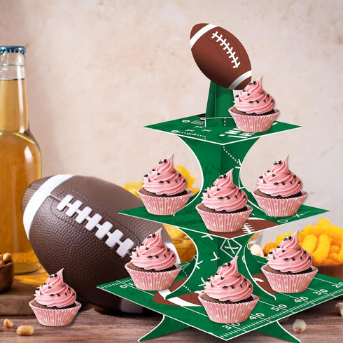 FRIDAY NIGHT Super Football Bowl Party Cardboard Cupcake Stands Mini Cake Dessert Stand Reusable Kid Birthday Baby Shower Sport Theme Supplies...