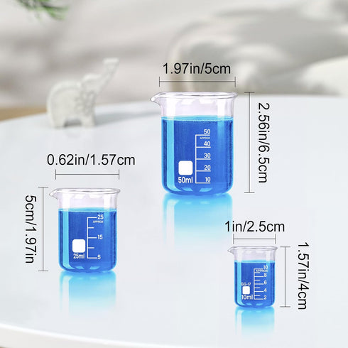 Glass Beakers Set, 5 Sizes - 10ml, 25ml, 50ml, 100ml, 250ml, 3.3 Borosilicate Beaker for Laboratories, Classrooms or Home, Griffin Low Form Lab Be...