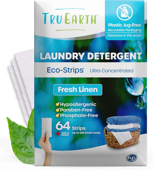 Tru Earth Compact Dry Laundry Detergent Sheets - Up to 128 Loads (64 Sheets) - Paraben-Free - Original Eco-Strip Liquidless Laundry Detergent, Tra...