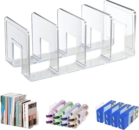 Marte Vanci Clear Acrylic File Sorter, Sturdy Desk File Organizer Shelf Book Holder Purse Handbag Clutch Divider File Folder Rack for Letter Cookb...