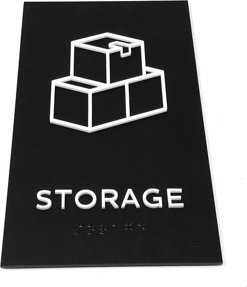Storage Sign, ADA Compliant Modern Design Door Sign with Grade 2 Braille for Storage Private Area with 3M Double Sided Tape...
