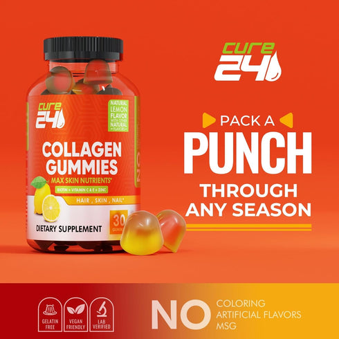 Collagen Gummies with Zinc, Vitamin C and Biotin, Collagen Peptides Supplement Promotes Hair, Nail, Skin, Bone and Joint Health Support, Made in U...