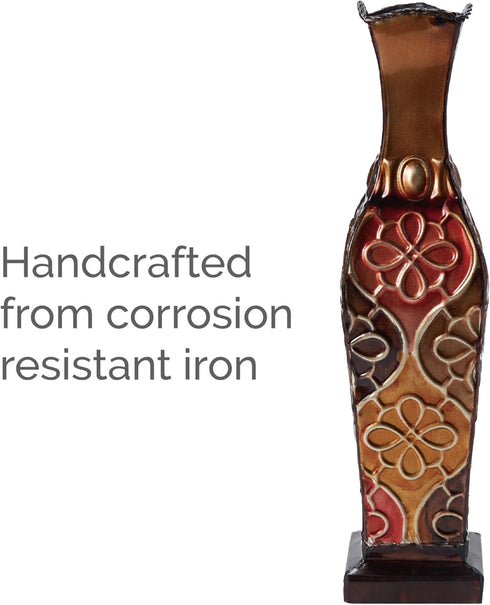 Elements Harlequin Embossed Decorative Metal Vase, Home Decor for Dried Flower and Artificial Floral Arrangements, Living Room, Bedroom, Table Cen...