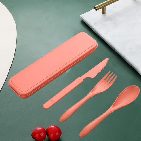 Reusable Travel Utensils with Case, Wheat Straw Portable Plastic Fork Spoons Knife Tableware, Eco-Friendly BPA Free Camping Cutlery for Lunch Box ...
