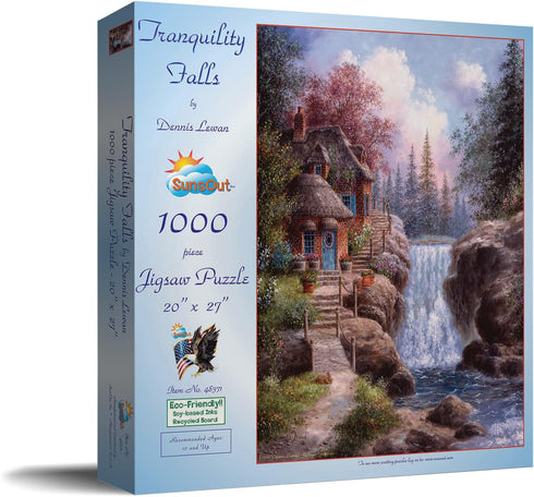SUNSOUT INC - Tranquility Falls - 1000 pc Jigsaw Puzzle by Artist: Dennis Lewan - Finished Size 20" x 27" - MPN# 48371...