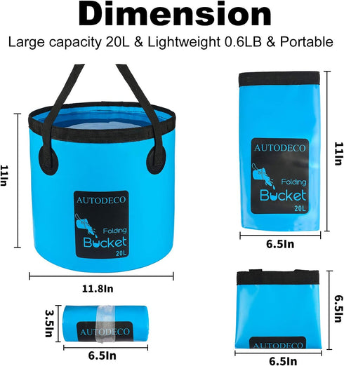 AUTODECO Collapsible Bucket 5 Gallon Container Folding Water Bucket Portable Wash Basin for Camping Fishing Travelling Outdoor Gardening Car Washi...