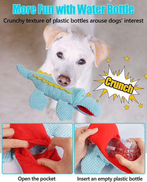 SCHITEC Squeaky Dog Toys, Crinkle Plush Water Bottle Toy with No Stuffing Body, Interactive Squawking Pet Chew Toy for Puppy Small Medium Large Do...