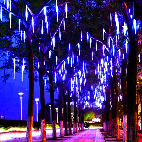 30cm 8-Tube Falling Rain Meteor Shower Christmas Lights - Blue Outdoor Icicle Dripping Shooting Star Lights...