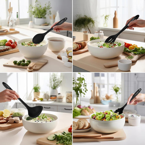 Culinary Couture Black Silicone Kitchen Utensils Set of 6, Non-Stick Heat-Resistant Silicone Kitchen Utensils Set with Steel Inner Core...