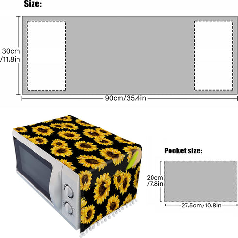 Microwave Oven Cover Dust Oil Proof Cloth Linen Machine Protector Decorative Kitchen Appliance Cover with Side Storage Pockets 11.8x35.4inches Sun...