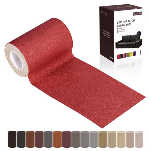 Leather Repair Patch Tape, Red 3 x 61 Inches Self Adhesive Leather Repair Kit for Furniture, Car Seat,Vinyl Leather Repair Kit for Office Chairs, ...