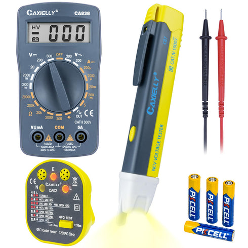 Electrical Test Kit with CAXIELLY Digital Multimeter Tester 2000 Count, Non contact Voltage Tester with Flashlight, Outlet Tester GFCI Test, Test ...