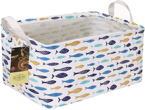 HUNRUNG Rectangle Storage Basket Cute Canvas Organizer Bin for Pet/Children Toys, Books, Clothes Perfect for Rooms/Playroom(rectangle-fish)...
