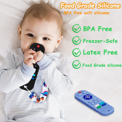 2 Pack Soft Silicone Teething Toys for Toddlers, Babies 6-12 Months - Boys Girls Baby Molar Teether Chew Toys Set, Remote Control Shape Teething T...