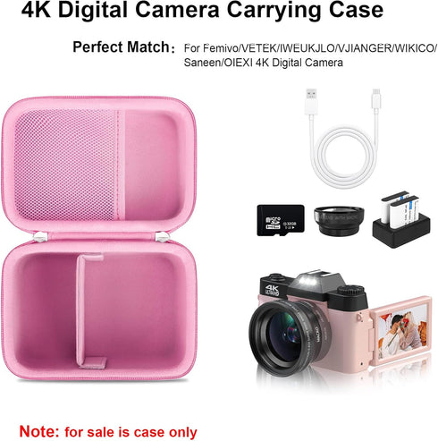 4K Digital Camera Carrying Case for Femivo/VETEK/IWEUKJLO/VJIANGER/WIKICO/Saneen/OIEXI 4K 48MP Vlogging Camera, Travel Compact Camera Storage Cove...