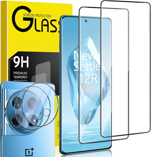 2+2 Pack for OnePlus 12R Screen Protector, 2 Pack Tempered Glass Protector with 2 Pack Camera Lens Protector for OnePlus 12R 5G, Case Friendly, 9H...