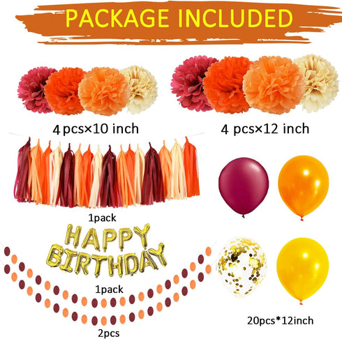 Fall Birthday Party Decorations/Burgundy Gold Orange Thanksgiving Birthday HAPPY BIRTHDAY Balloons Pumpkin Orange Autumn Fall Party Decorations...