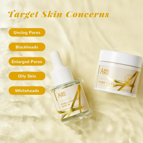 ANAI RUI 2 in 1 Pore SkinCare Set, Pore Clay Mask+Pore Minimizing Serum+BlackHead Remover Mask for Face,Minimizing, Shrinking, Tightening Pores, P...