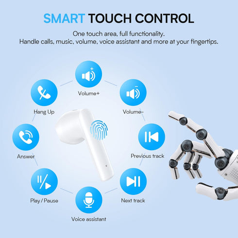 BEBEN Wireless Earbuds 35H Playtime Waterproof Bluetoth Ear Buds, Touch Control Stereo Sound Bluetooth Earbuds with Mic, Wireless Headphones with ...