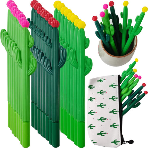 Cactus Shaped Rollerball Pens (30PCS) with Cactus Pencil Case, Green, 31 Piece Set...