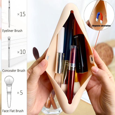 Silicone Makeup Brush Holder, Large Capacity Makeup Brush Bag, Portable Travel Cosmetic Brush Bag for Travel and Daily, Upgraded version (Striped ...
