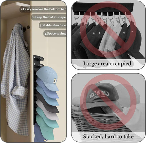 G GENLEAS 2 Pack 10 Hat Organizer for Baseball Caps, Hat Rack for Wall with Strong Adhesive, Cap Organizer for Door, Bedroom, Closet (Black)...