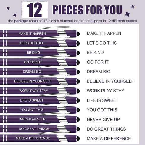 Zonon 12 Pieces Inspirational Motivational Pens Fine Point Smooth Writing Pens Fun Quotes Ballpoint Pens School Office Gifts for Corworkers Studen...