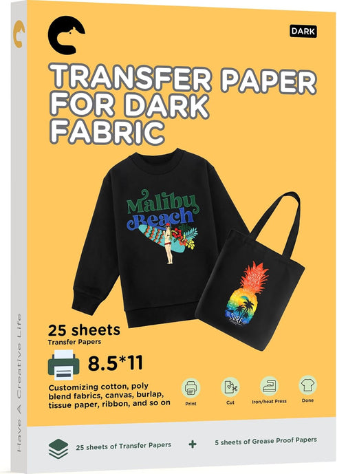 Hiipoo Heat Transfer Paper for T Shirts 25 Sheets, 8.5"x11" Printable Heat Transfer Vinyl for Inkjet Printer Iron on Transfers for Dark Fabric...
