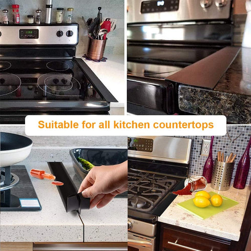 Stove Gap Covers Kitchen Counter Gap Covers (25 Inch, 2 Pack) Heat Resistant Oven Gap Filler Seals Gaps Between Stovetop and Counter, Easy to Clean, Black