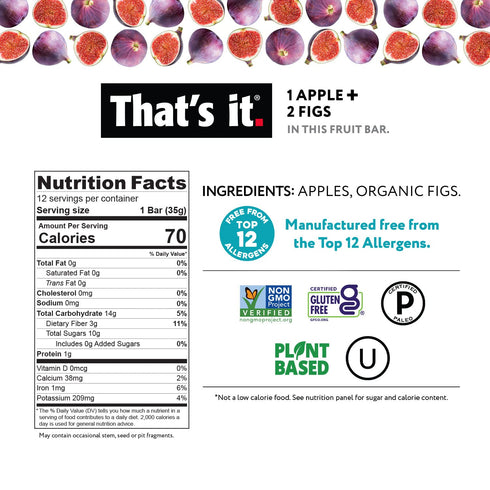 That's it. Apple + Fig Fruit Bars 100% All Natural, No Artificial Ingredients or Preservatives Delicious Healthy Snack for Children & Adults, Vega...