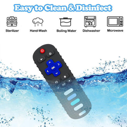 Baby Teething Toys, Food Grade Silicone Teether for Babies 3 6 12 18 Months, TV Remote Shape Toddlers Chew Toys, Freezer BPA Free (Black+Blue)...