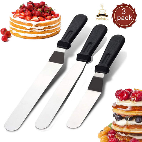 Icing Spatula Metal Stainless Steel for Kitchen Cake Baking Decorating,Sorxine Angled Icing Spatula Set of 3 with 6", 8", 10" Blade (Black2)...