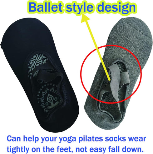 2 Pairs Yoga Socks Pilates Socks Non Slip Grip Socks for Women Pilates Ballet Barefoot Workout Non Slip Socks with Straps...