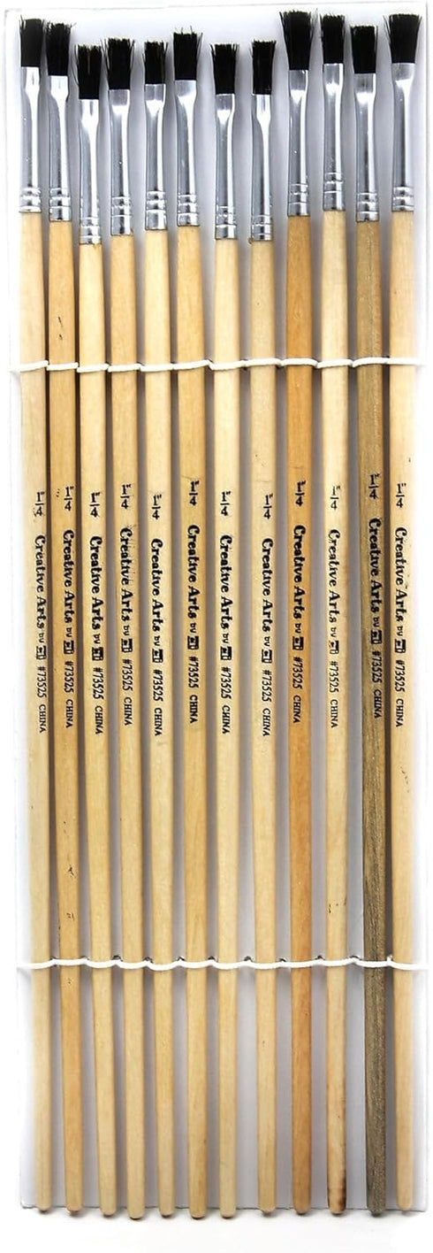 Charles Leonard Flat Tip Easel Paint Brushes with Long Handle, 0.25 Inch, Natural Handles and Black Bristles, 12-Pack (73525)...