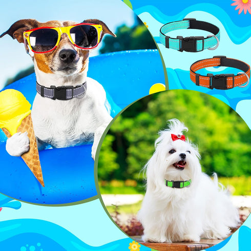 6 Pcs Reflective Dog Collar Soft Padded Breathable Nylon Pet Collar Adjustable Puppy Collar with Safety Locking Buckle for Dogs Cats Puppy Pets Ac...