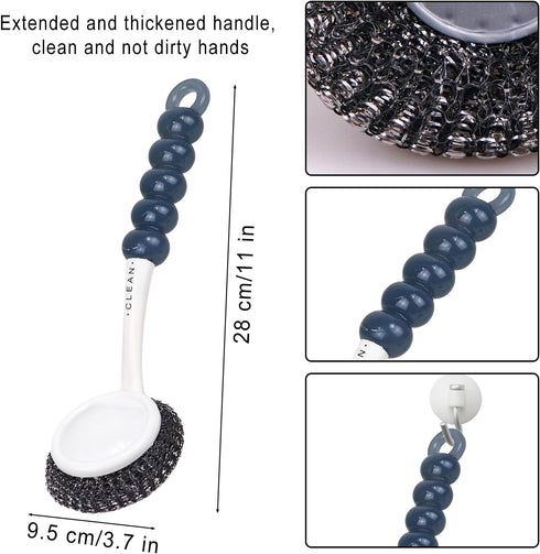 Stainless Steel Sponge Wool Scrubbers, Dish Metal Scrubber Dishwashing Sponge Dishes Scrub, Handheld Scrubbing Cleaner Brush Scouring Pad with Han...