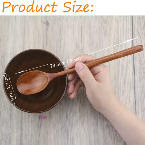 Wooden Spoons, 6 Pieces 9 Inch Wood Soup Spoons for Eating Mixing Stirring, Long Handle Spoon with Japanese Style Kitchen Utensil, ADLORYEA Eco Fr...
