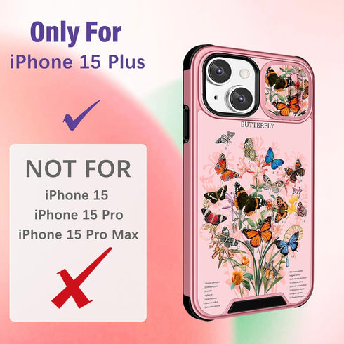 (2in1 for iPhone 15 Plus Case for Women Girls Butterfly Cover Cute Pretty Girly Aesthetic Kawaii Unique Design with Camera Cover and Ring Stand Te...