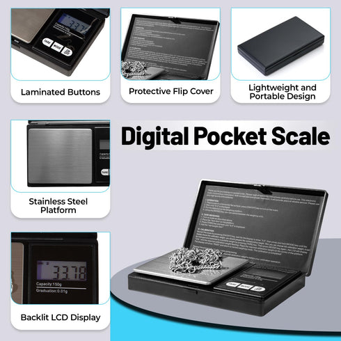 Digital Pocket Scale, 0.01gX150g,Electronic Smart Weigh Scale,Portable, Small Jewelry Scale Grams and Ounces,Mini Scale with LCD Display,Tare, Bla...
