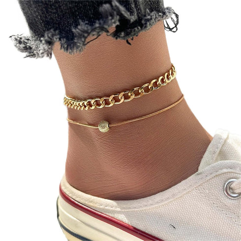 Layered Cuban Link Anklet Punk Chunky Chain Ankle Bracelets Gold Bead Thin Anklet Summer Beach Barefoot Anklet Foot Chain Jewelry for women Girls...