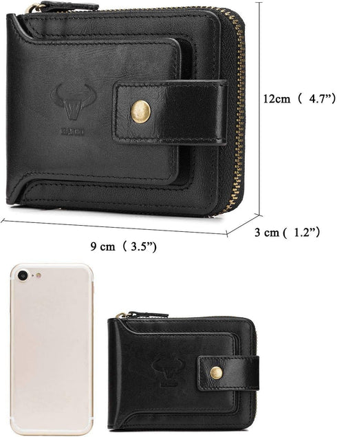 BAIGIO Genuine Leather Wallets for Men Multi Card Purse with Zipper Wallet Men RFID Blocking Coin Pocket (Black)...