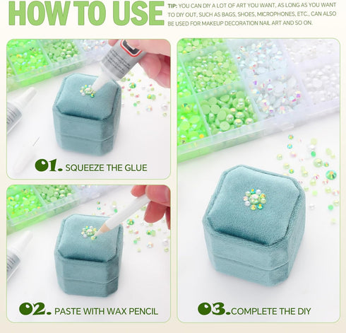 14400PCS Green Flatback Pearls Rhinestones,B7000 Jewelry Glue with Flat Back Pearl and Resin Rhinestones for Crafts,Tumblers,Shoes,Nails,Face Art,...