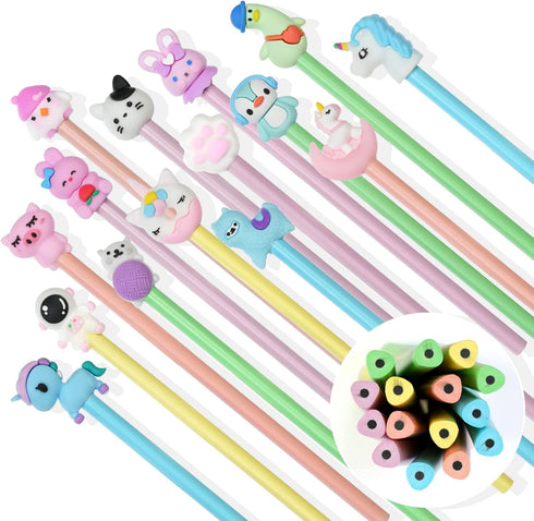 AUAUY Pencils #2 HB, Fun Pencil with Cartoon Pencil Toppers, 15PCS Wood-Cased Pencils, Graphite Pencils, Cute Pencils for Kids, Sketch Gift Pencil...