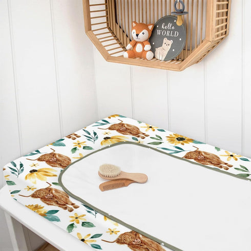 HawSkgFub Highland Cow Sunflower Changing Pad Cover for Baby Girls, Western Farm Animal Fall Flower Diaper Change Table Covers, Soft Stretchy Safe...