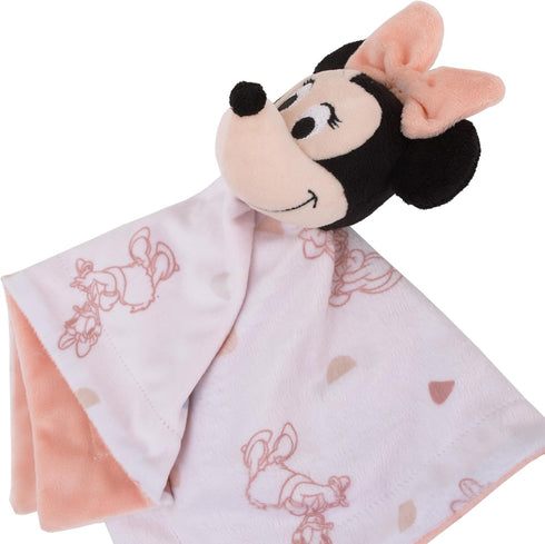Disney Minnie Mouse White, Light Blue, and Peach Super Soft Security Baby Blanket with Plush Minnie Mouse Head...